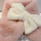 kamames Sweet Hot Girl Pink Bow Neck Scarf Women's Autumn/Winter Faux Fur Cute Fury Scarf Fashion Female Trendy Accessories