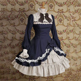 kamames Japanese Style Women Gothic Cosplay Dresses High Waist Contrast-Color Ruffled Sweet Lolita Dress Kawaii Clothing