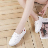 kamames Solid Color Female Red Heart Shaped Shoes Women PU Leather Casual Lace-Up Sneakers Girls School Platform Ladies White Shoes