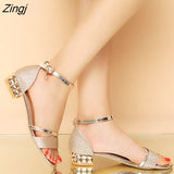 kamames Ladies Sandals Shoes Women L Luxury High Quality Sandals Ankle Mid Heel Block Party Open Toe Square Shoes Zapatos De Mujer