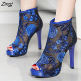 kamames new Summer Peep Toe Ankle Sandals Boots Thin High Heels Women's Mesh Hollow Pumps Lady Gladiators Shoes Sexy Sandal