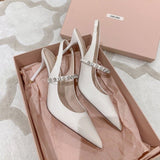 kamames kamames Heels Female 2023 New Word With Rhinestone Head Sandal Fine Heel Pointed Head Shallow Mouth Back Empty Single Shoe Women