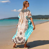 Zingj Bohemian Printed V-neck Batwing Sleeve Side Split Loose Summer Dress Long Tunic Women Plus Size Beach Wear Maxi Dress Q1200