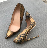 kamames Color Bronze Feather Leaf Printed Toe 12cm High-heeled Shoes 12 cm Sexy Night Club Wedding Party QP024 ROVICIYA