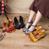 kamames kamames Summer Sandals National Style Leather Women's Shoes Thick Heels Fish Mouth Mother Shoes Middle-Aged Women's Shoes Soft-Soled Women's Sandals
