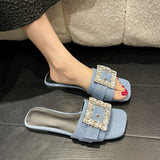 kamames kamames Summer Flat Slippers Square Headed Lazy Shoes Sexy Fashion Beach Slippers Female Toe Slippers