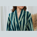 Luxurious Modern Striped Bathrobe for Men and Women – Super Soft Polyester Blend, Machine Washable, Knit Fabric Towel Robe with Space Theme, 300gsm Lightweight Hotel Spa Quality Bath Wrap