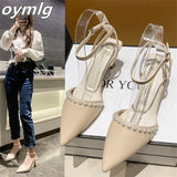 kamames thin Baotou sandals 2022 summer new pearl white pointed toe stiletto women's shoes high heel sandals designer sandals