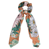 Korean Bow Long Ribbon Hair Scrunchie Chiffon Floral Print Sweet Elastic Hair Band Ponytail Hair Scarf Hair Tie Hair Accessories