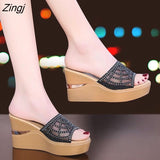 kamames New Summer Sandals Women Wedge Heels Platform Fashion Open Toe Sequin High Heels Beach Shoes Slippers Sandals Slippers