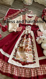 kamames Christmas Lolita Dress Kawaii Women New Year 2024 Sweet Lace Ruffle Patchwork Puff Long Sleeve Red Princess Plaid