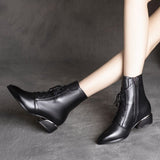 kamames kamames Martin Boots Women's Thick Heel British Wind Leather Boots 2023 Spring And Autumn New Short Boots Women's Fashion Women's Shoes
