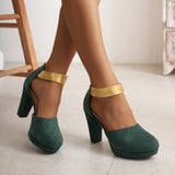 Elegant Women's Chunky Heel Pumps: Water-Resistant, All-Season Slip-On Shoes with Secure Ankle Strap