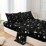 4-Piece Meteor Print Bedding Set - Soft, Breathable Comfort for Bedroom, Guest Room, Hotel - Includes Fitted & Flat Sheets, 2 Pillowcases