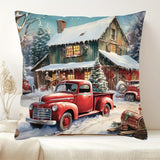 1pc Vibrant Red Truck Christmas Throw Pillow Cover - Digital Print, Single-Sided, Polyester, Hand Washable, Zip Closure - Versatile Home Decor for Sofa, Living Room, Bedroom, Festive Holiday Accent, 17.7" x 17.7" (No Insert)