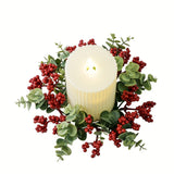 Charming Christmas Wreath with Candle Ring - Artificial Eucalyptus & Red Berry Garland for Front Door, Window, Fireplace - Perfect Holiday Decor