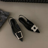 kamames kamames Flat Black Head Sandals Fairy Shoes 2023 New Spring And Summer Pointed Rhinestone Temperament Single Shoes
