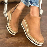kamames Size New Winter Wedges Women Boots Comfortable Ankle Boots Shoes Round Toe 4cm Heel Lace Up and Zip Thicken Botas De Mujer