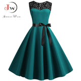 Zingj Elegant Party Dress Women Summer Lace Vintage Dress Vestidos 50s 60s Rockabilly Swing Dress Casual Midi Dresses