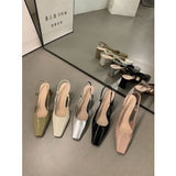 kamames Thick-Heeled Sandals 2024 Spring And Summer Korean Version Of The New Medium-Heeled Lacquered Leather High-Heeled Shoes Tripped With Bright Leather Shoes