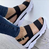 kamames Summer New Large Size Women's Shoes With Wide Noodles Buckle With British Style Thick Bottom Slope And Fish Mouth Sandals