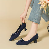 Chic Women's Bowknot Block Heels - Comfort Mid Heel, Square Toe, All-Season Elegance & Versatility