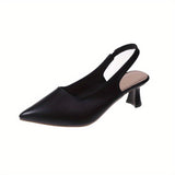 Womens Chic Solid Color Slip-On Mules - Pointed Toe Cone Heel with Ankle Strap Slingback - Ultra-Comfortable Summer Dress Shoes for Trendsetters