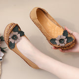 kamames Summer New National Wind Leather Flower Single Shoes Beef Tendon Bottom Leisure Flat Bottom Women's Shoes Middle-Aged And Elderly