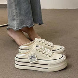 kamames kamames Half Slippers Female Summer Outside Wear 2023 New Women's No Heel Lazy Canvas Shoes Platform Casual Sandals