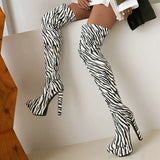 kamames Sexy Stiletto Women Over The Knee Boots Platform Super High Heel Thigh Boots PU Leather Pointed Toe Zipper Fall Winter Shoe