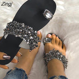 kamames Women Shoes Summer sandals Beach Pineapple Flat Slippers Outside Slides Zapatos De Mujer Shining Crystal Ladies Shoes