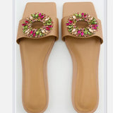 kamames ZARZ 2022 New Brand Women Crystal Flat Sandals Summer Shoes Fashion Square-Toe Beige Sexy Slippers Beach Designer Plus Size 41