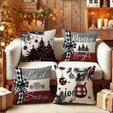 Set of 4 Luxurious Christmas Velvet Cushion Covers - Vibrant Festive Tree, Snowflake, and Ornament Designs - Soft, Zippered, Machine Washable, 100% Polyester Cases for Sofa and Bed Decor, Perfect for Living Room, Seasonal Throw Pillowcases - Inserts Not I