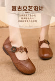 kamames kamames Round-Headed Single Shoes, Soft Leather, Retro Flowers, Mother's Shoes, Soft Leather, Shallow Mouth, Large Size Cover, Comfortable Grandma Shoes