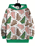 Boys Long Sleeve Hoodie - 3D Print Christmas Trees Allover Design, Stylish and Cozy Sweatshirt for Fashion-Conscious Boys, Perfect for Spring and Fall Seasons