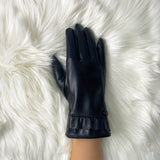 Velvet Lined Elegant Gloves for Women - Warm, Waterproof, Touchscreen, Split Finger, PU Leather with Decorative Buttons - Perfect for Autumn and Winter