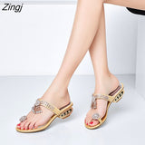 kamames Women Sandals Flip Flop Fashion Rhinestone Wedges Shoes Crystal High Heels Sandals Women Shoes Summer Casual Beach Sandals