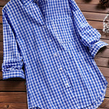 Plus Size Womens Lapel Collar Plaid Gingham Print Casual Long Sleeve Shirt - Soft Non-Stretch Polyester Fabric, Woven Construction, Perfect for Spring and Fall Seasons