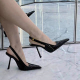 kamames kamames Summer New Shallow Heel Stiletto Heels Women's Feeling Small Square Head Tou Black Sandals Women's Shoes