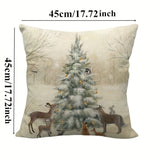 1pc Vibrant Festive Elk and Snowman Linen Throw Pillow Cover - Throw Pillow Covers for Holiday Home Decor, Gift Giving, and Cozy Winter Ambiance