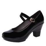 kamames Medium Heel Square Dance Shoes Cheongsam Model Catwalk High Heels Women's Lacquered Leather Waterproof Platform Large Size Dance Shoes