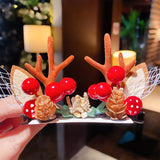 1Pair Women Girls Cartoon Christmas Antlers Hairpins New Year Sweet Hair Decorate Barrettes Hair Clips Novelty Hair Accessories