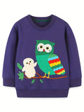 Vibrant Cartoon Owl Graphic Sweatshirt for Boys - Soft Stretch Fabric, Casual Creative Design, Comfortable Spring/Autumn Wear, Relaxed Fit, Easy Care