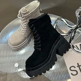 kamames Boots Suede Leather Women Flat Platform Short Boots Ladies Shoes Fashion Autumn Winter Boots