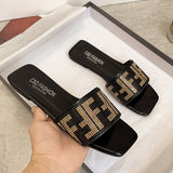 kamames kamames Women's Slippers With Square Head Of Water Drill Wear Large-Size Flat-Soled Women's Shoes Of 2023 Spring And Summer. 35-42