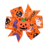 3.4 inchs Halloween Decoration Grosgrain Ribbon Hair Bows For Baby Girls Ghost Pumpkin Pinwheel Hair Clips Hair Accessories