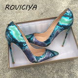 kamames ladies shallow 12cm high heels pumps serpentine color mixing dress women shoes QP050 ROVICIYA