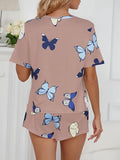 Butterflies in Bloom - Womens Short Sleeve Round Neck Pajama Set with Shorts, Soft Sleepwear & Loungewear for Effortless Comfort