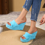 kamames Slope Heel Thick Low Slippers 2023 New Multicolor Casual Short Plush Women With Fashionable Woolen Shoes