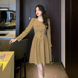 kamames and Winter Fashion Black Long Sleeve Office Women's Dresses Korean Retro Evening Temperament Elegant Slim Party Dresses